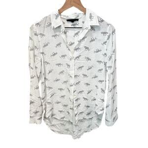 Jane and Delancey Button Up Shirt Colorful Animal Print M
